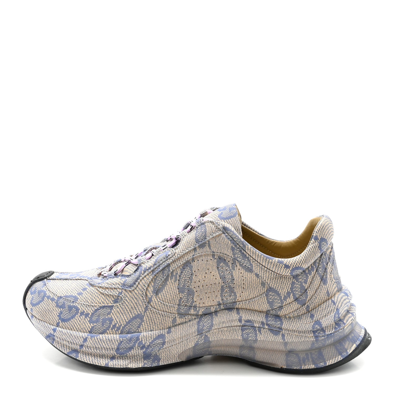 Gucci Ultralight Plume Calfskin Monogram Printed Womens Gucci Run Sneakers 37.5 Beige Blue 1 of 10