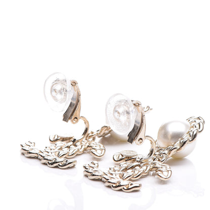 Chanel Crystal Pearl Pearls Coronation CC Drop Clip On Earrings Gold 3 of 5