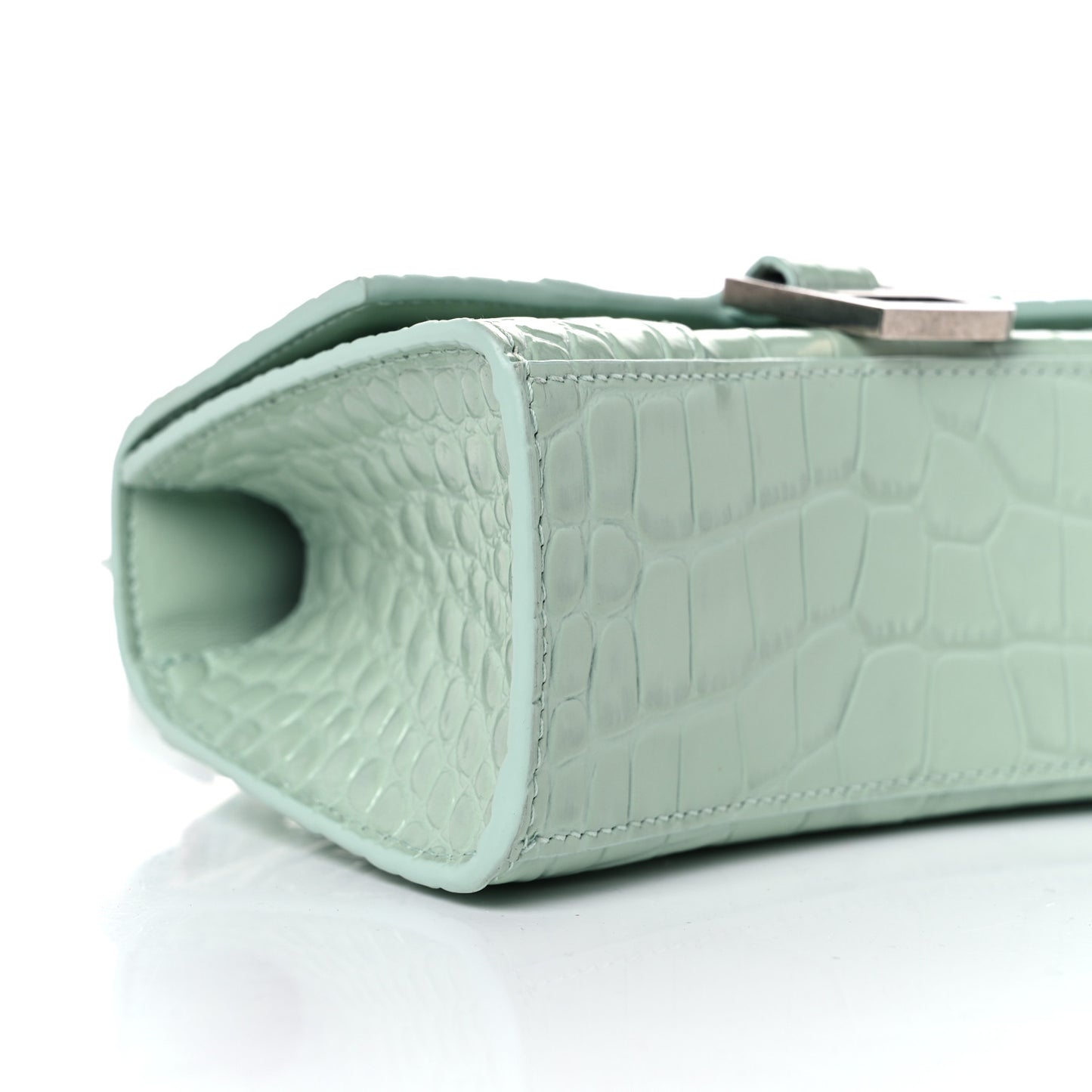 Shiny Calfskin Crocodile Embossed Hourglass Top Handle Bag XS Light Green