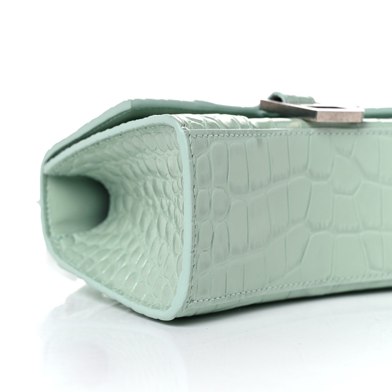 Balenciaga Shiny Calfskin Crocodile Embossed Hourglass Top Handle Bag XS Light Green 9 of 10