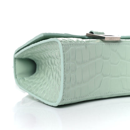 Balenciaga Shiny Calfskin Crocodile Embossed Hourglass Top Handle Bag XS Light Green 9 of 10