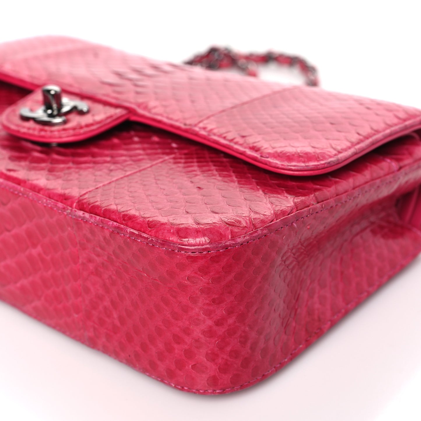 Snakeskin Medium Double Flap Pink