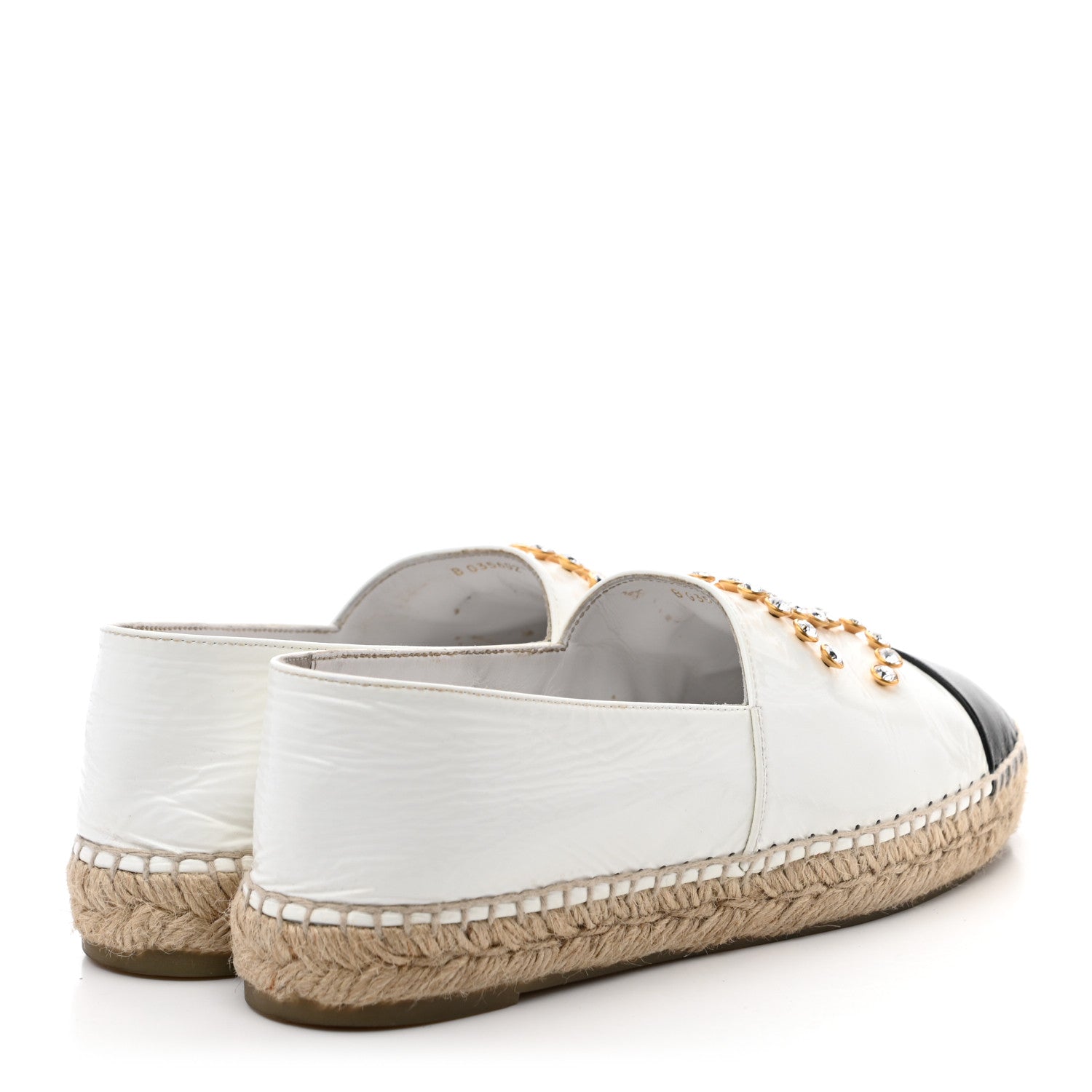 Chanel Patent Calfskin Crystal CC Espadrilles 39 White Black 4 of 10