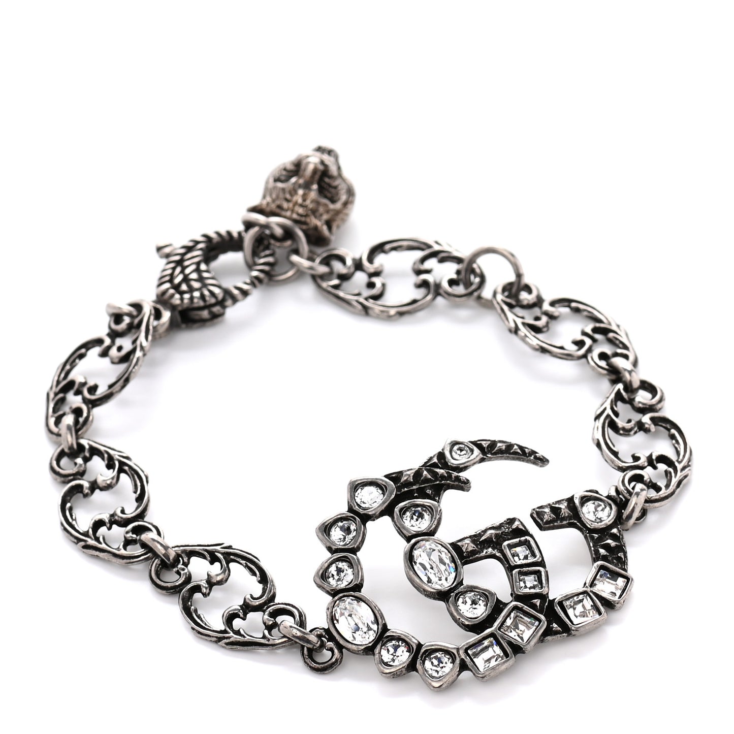Oxidized Palladium Crystal Double G Bracelet Silver