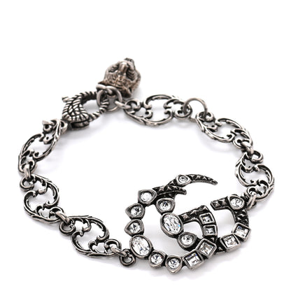 Gucci Oxidized Palladium Crystal Double G Bracelet Silver 1 of 5