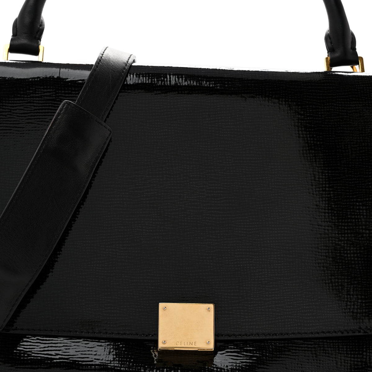 Celine Patent Suede Medium Trapeze Black 7 of 12