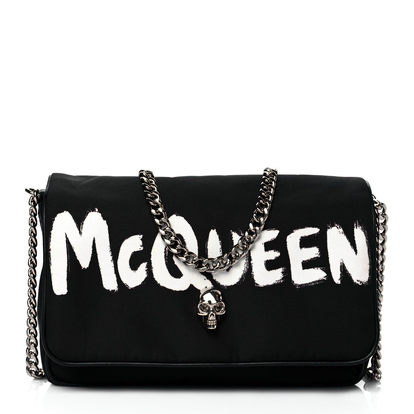 Nylon Graffiti Skull Small Crossbody Bag Black White