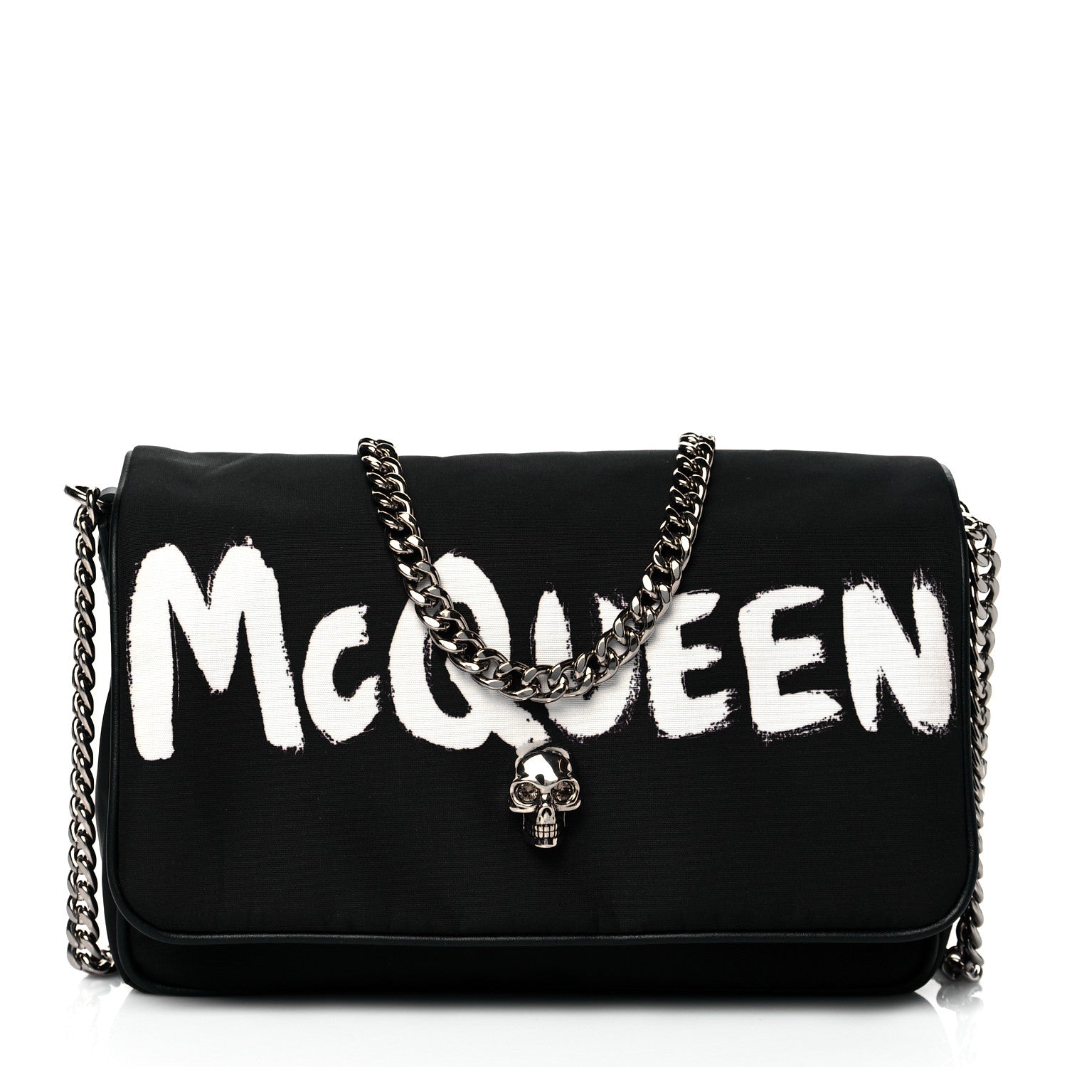 Alexander McQueen Nylon Graffiti Skull Small Crossbody Bag Black White 1 of 12