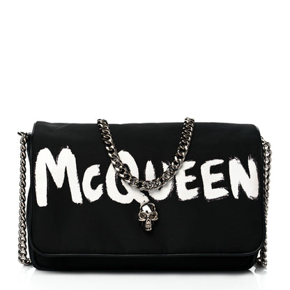 Alexander McQueen Nylon Graffiti Skull Small Crossbody Bag Black White 1 of 12