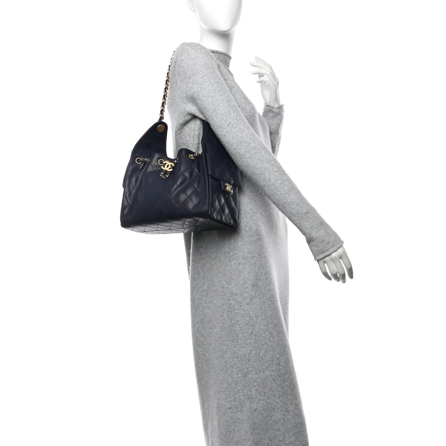 Caviar Quilted Small Chanel 25 Handbag Dark Navy