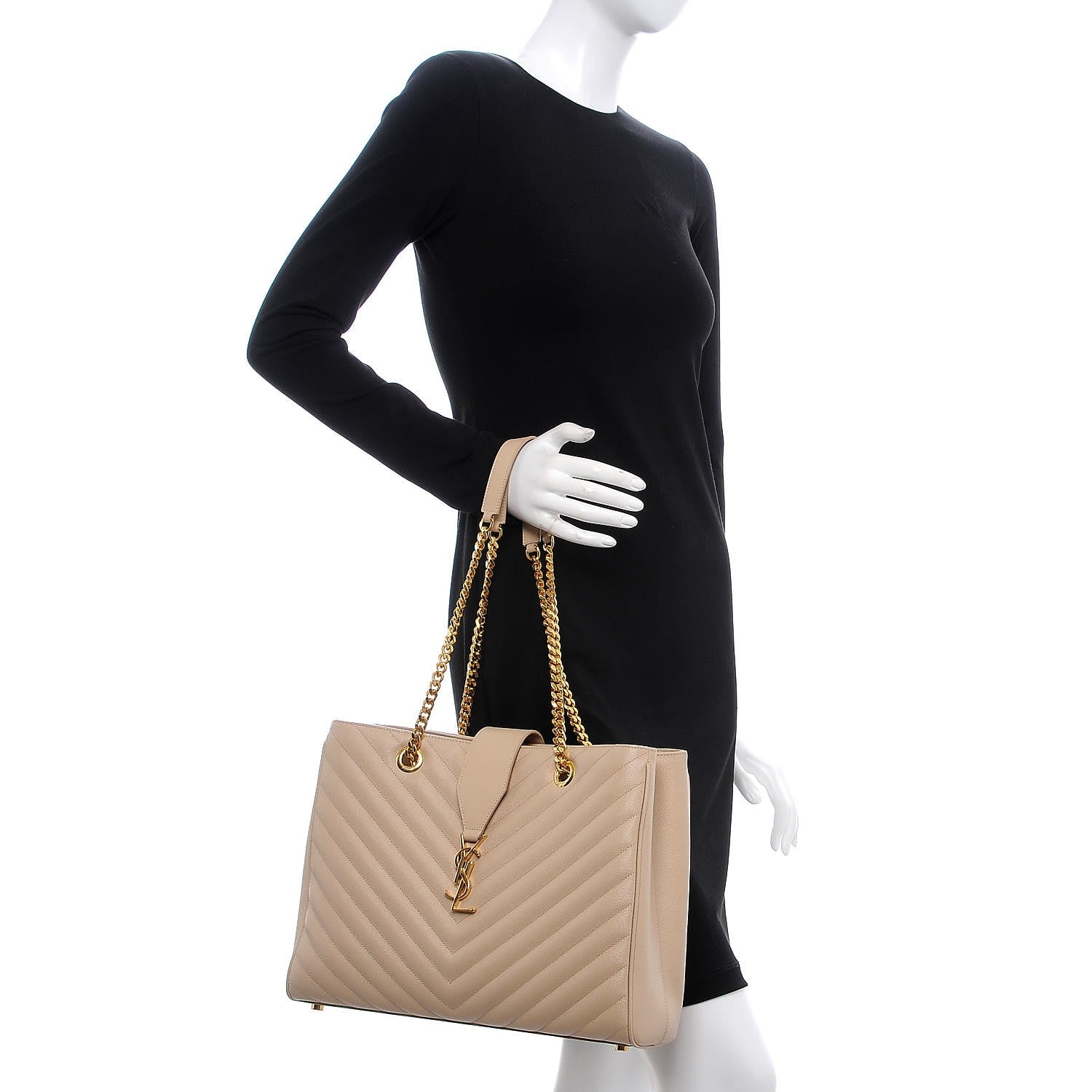 Saint Laurent Grain De Poudre Matelasse Chevron Monogram Shopping Bag Nude Powder 2 of 12