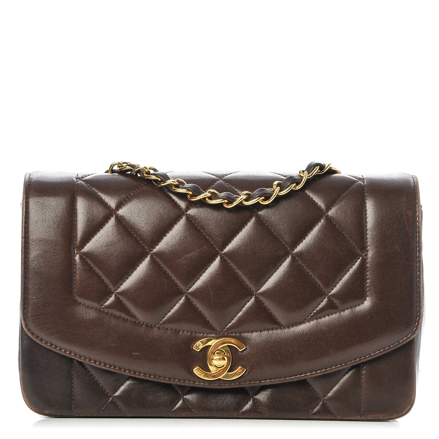 Lambskin Quilted Small Single Flap Brown