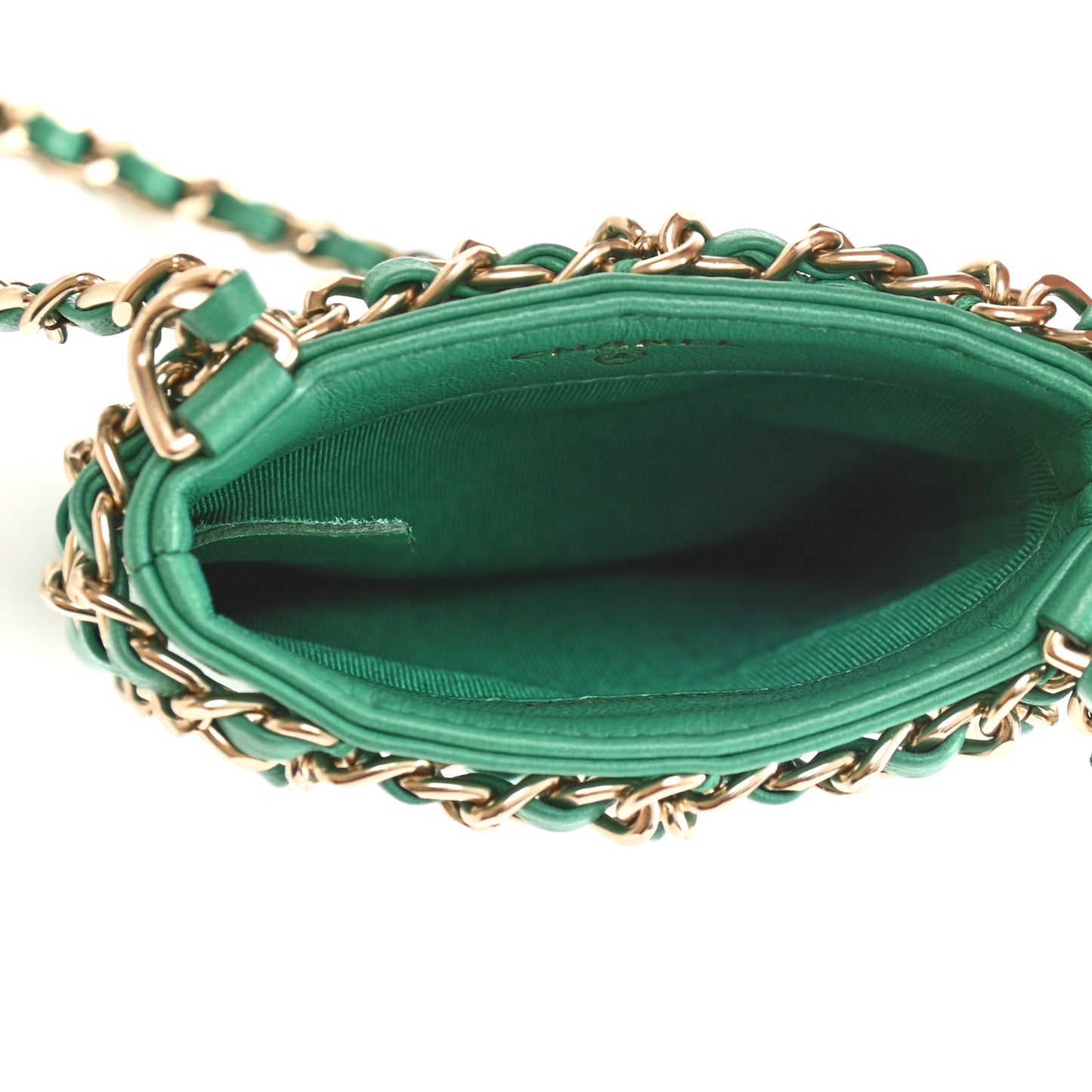 Lambskin Tech Me Out Clutch With Chain Green