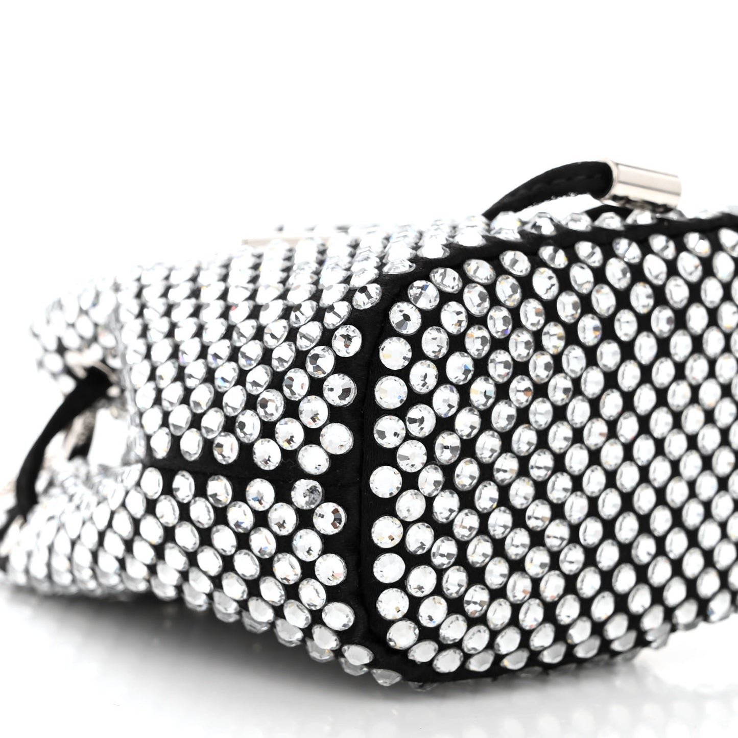 Satin Crystal Metal Triangle Logo Mini Drawcord Pouch Shoulder Bag Cristal