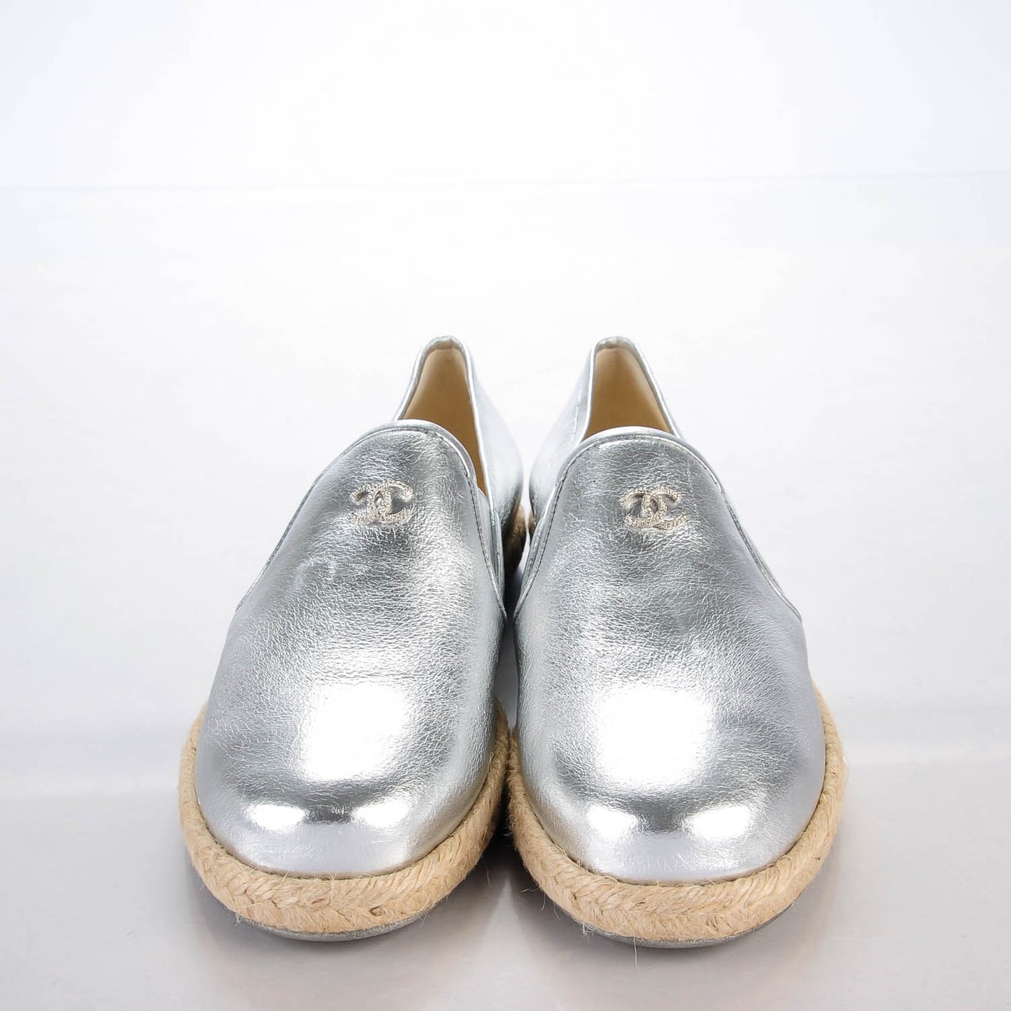 Metallic Lambskin CC Loafers 39 Silver