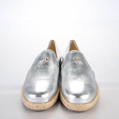 Chanel Metallic Lambskin CC Loafers 39 Silver 2 of 9