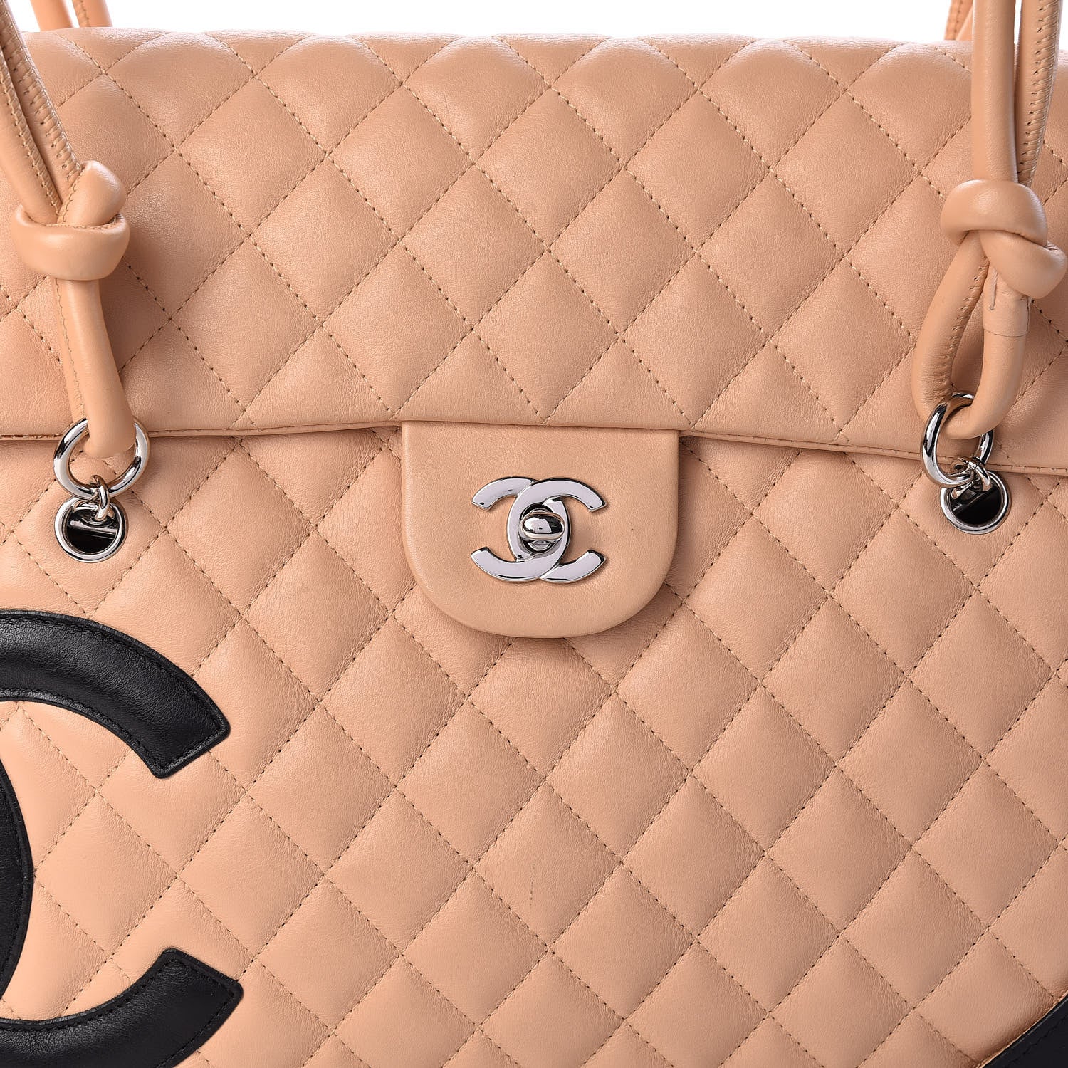 Chanel Calfskin Quilted Large Cambon Flap Beige Black 10 of 11