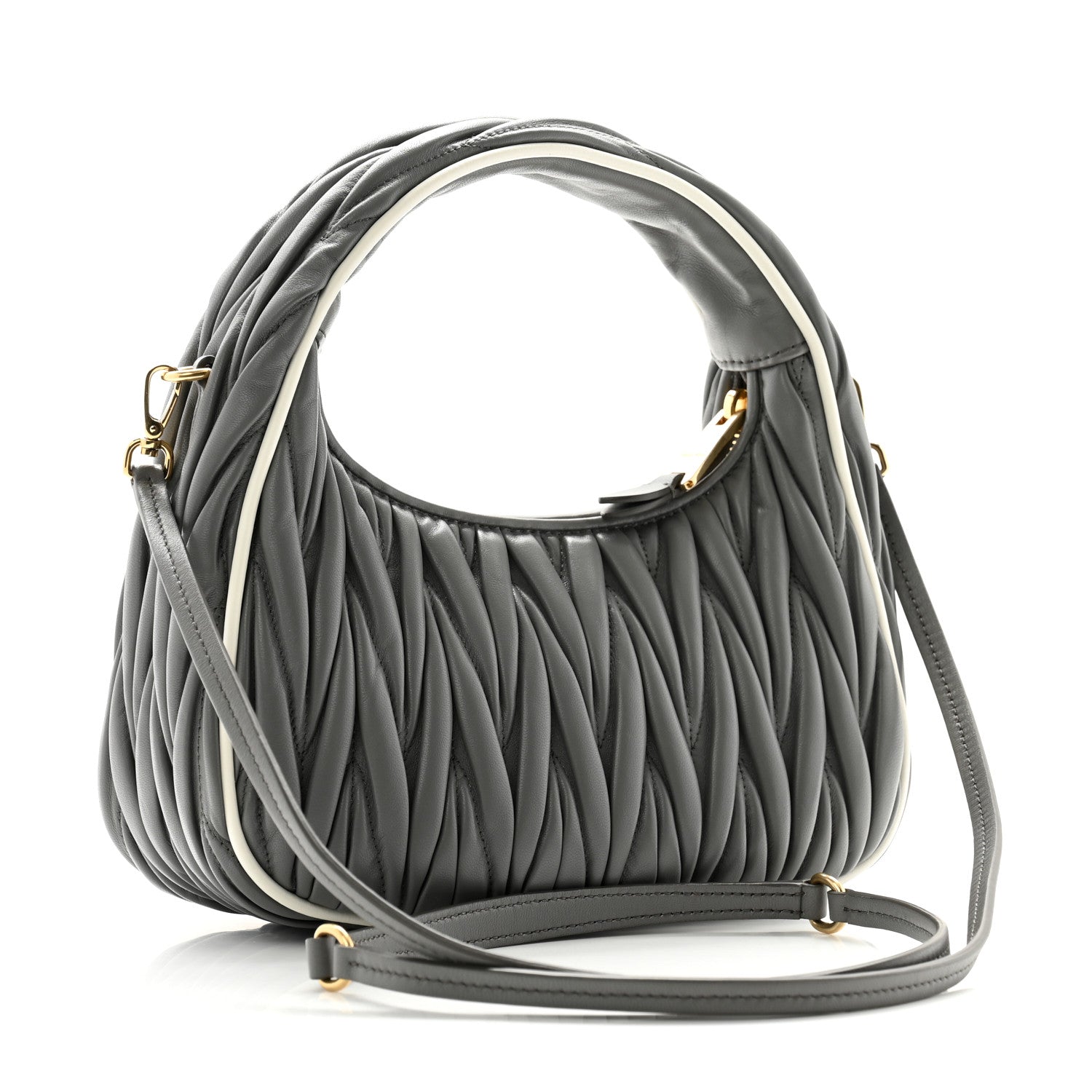 Miu Miu Nappa Matelasse Small Wander Hobo Marble Gray White 3 of 9