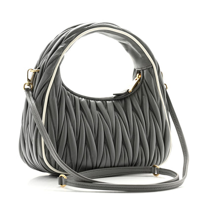 Miu Miu Nappa Matelasse Small Wander Hobo Marble Gray White 3 of 9