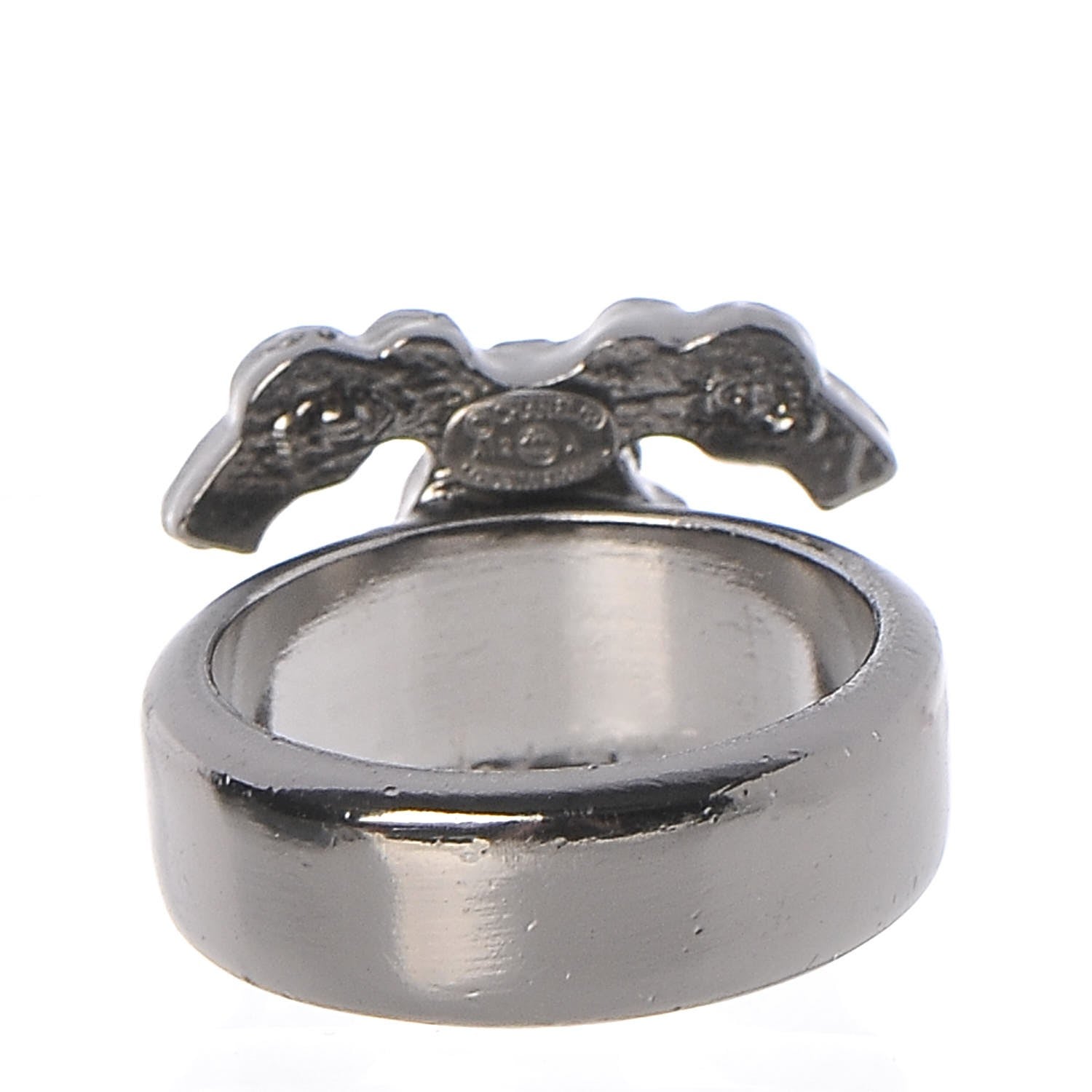Chanel Ruthenium Crystal CC Logo Ring 6 3 of 5