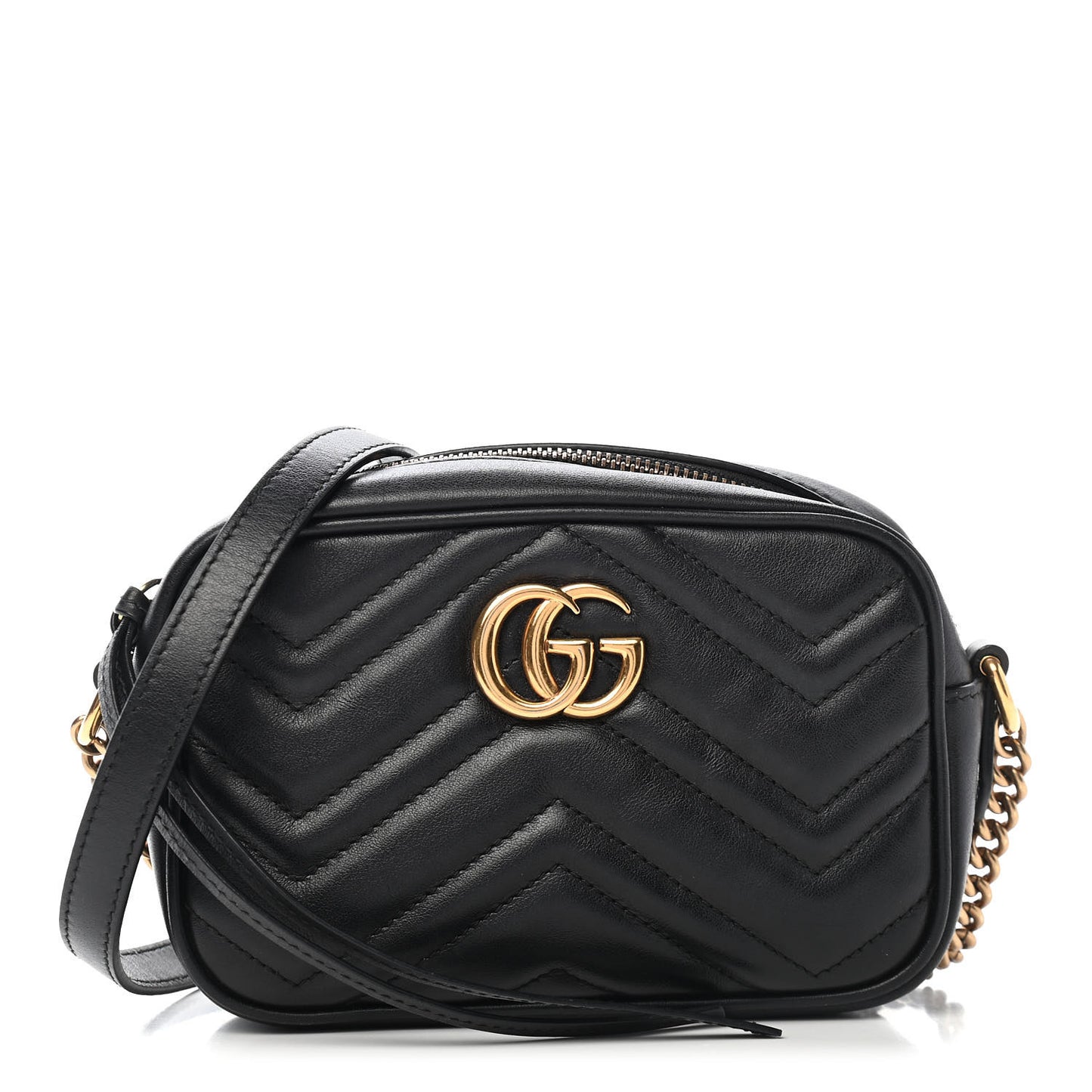 Calfskin Matelasse Mini GG Marmont Chain Shoulder Bag Black