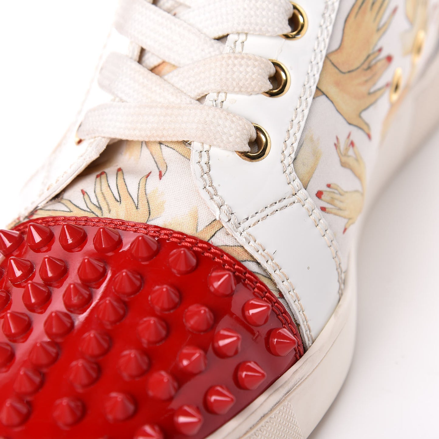 Toile Printed Patent Calfskin Tissu Beauty Spikes Louis Flat Sneakers 38 White