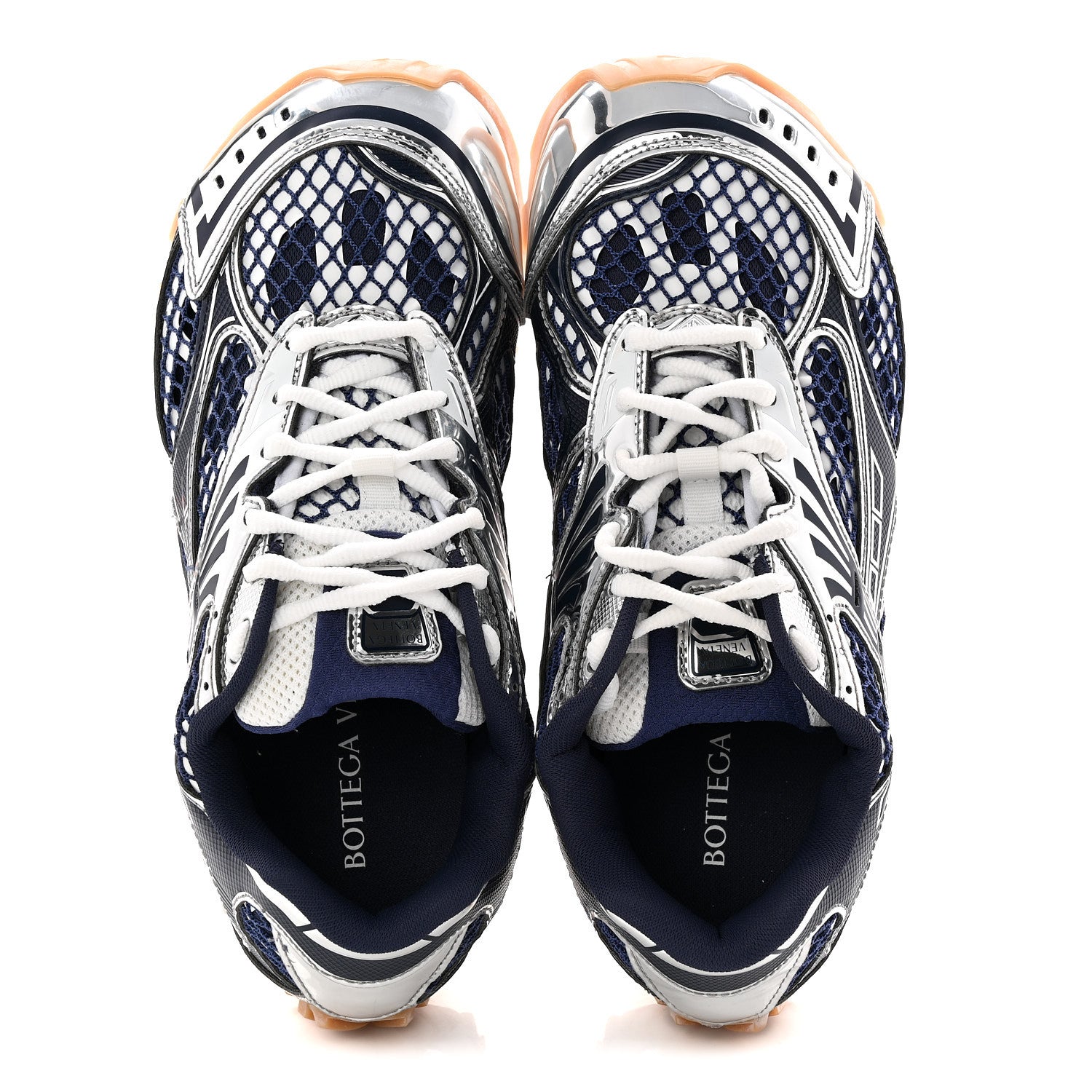 Bottega Veneta Calfskin Fishnet Fabric Orbit Sneakers 39 Navy Silver 2 of 9