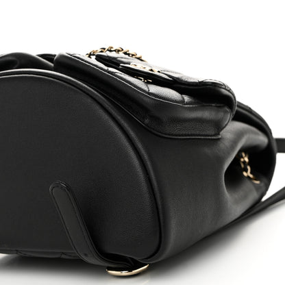 Chanel Calfskin Quilted Medium Duma Pockets Drawstring Backpack Black 10 of 10