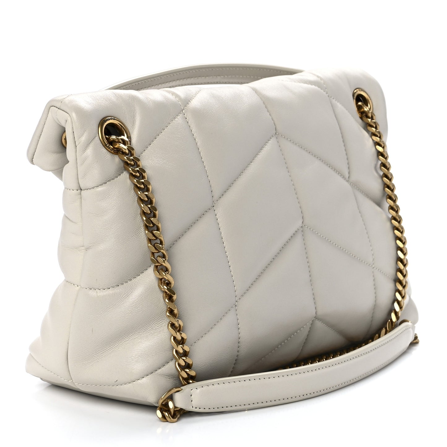 Lambskin Quilted Small Loulou Puffer Monogram Chain Satchel Blanc Vintage