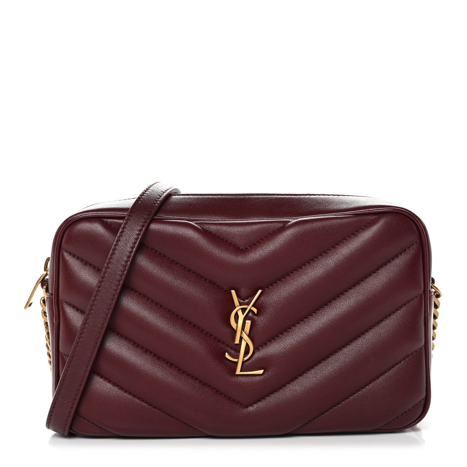 Saint Laurent Lambskin Chevron Quilted Medium Loulou Camera Bag  Rouge Cabernet 1 of 12