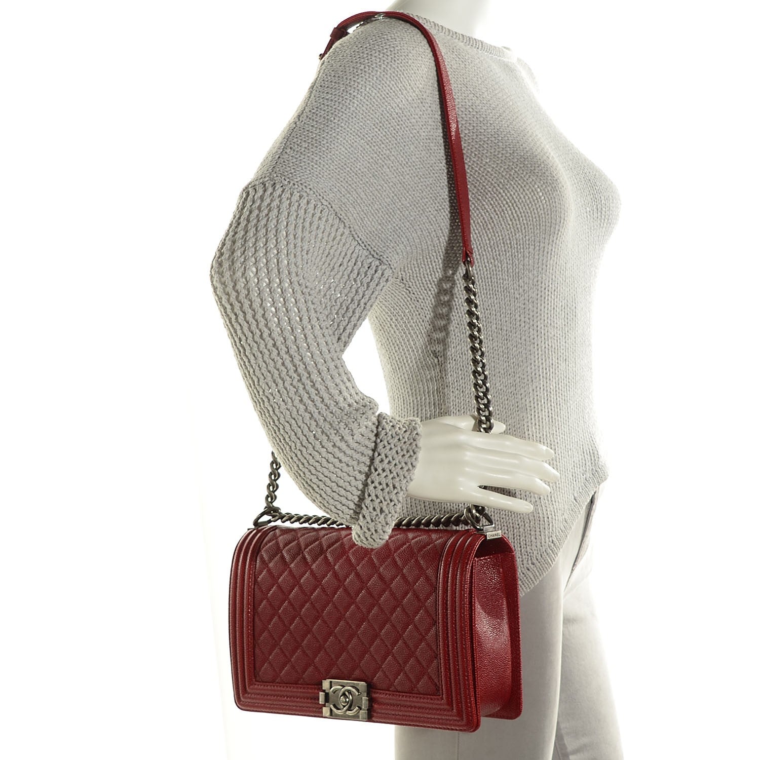 Chanel Caviar Quilted New Medium Boy Flap Dark Red 2 of 8