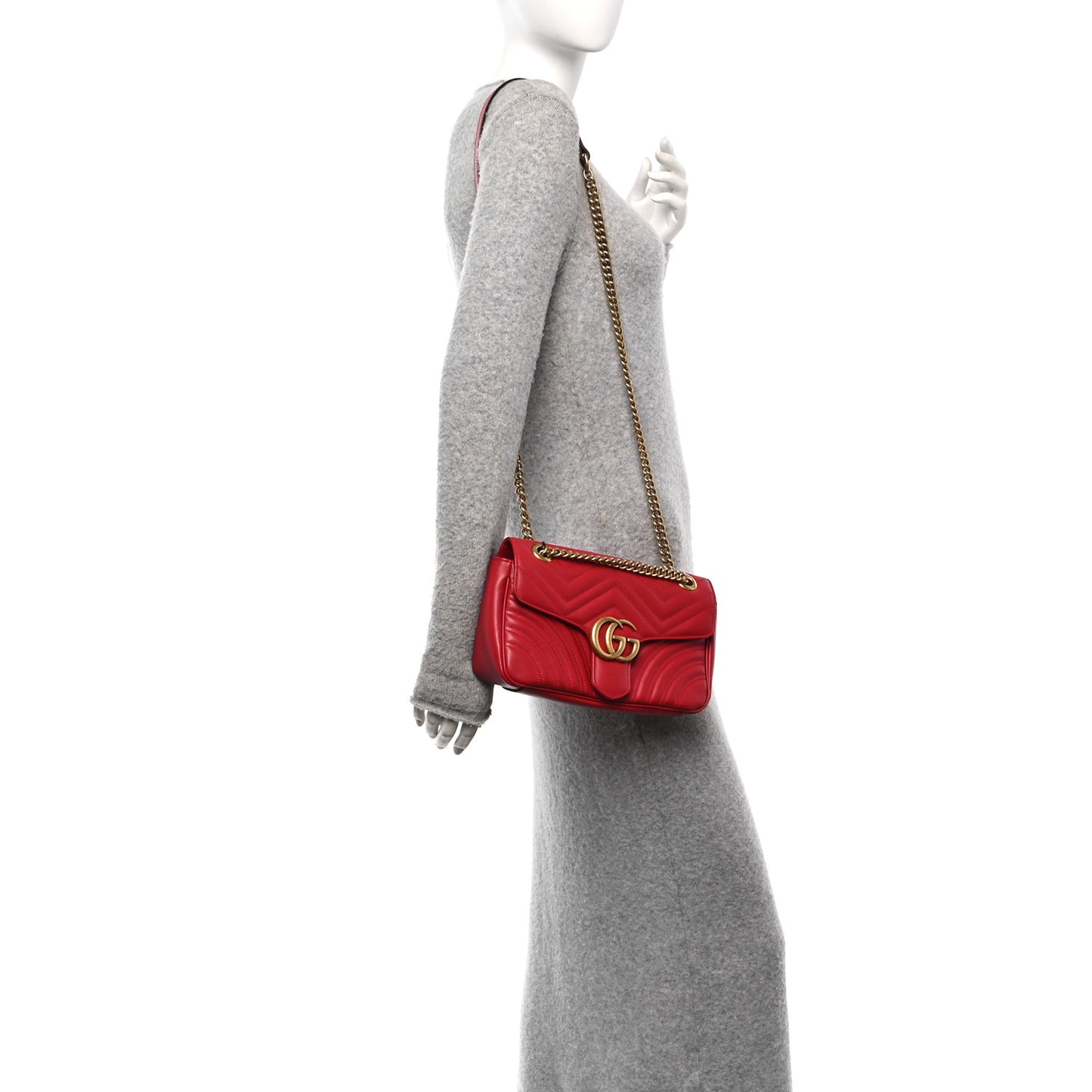 Calfskin Matelasse Small GG Marmont Shoulder Bag Hibiscus Red