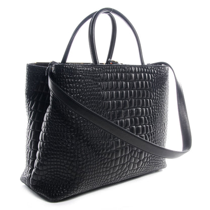 Fendi Nappa Crocodile Trapuntata Medium 2Jours Tote Black 3 of 7