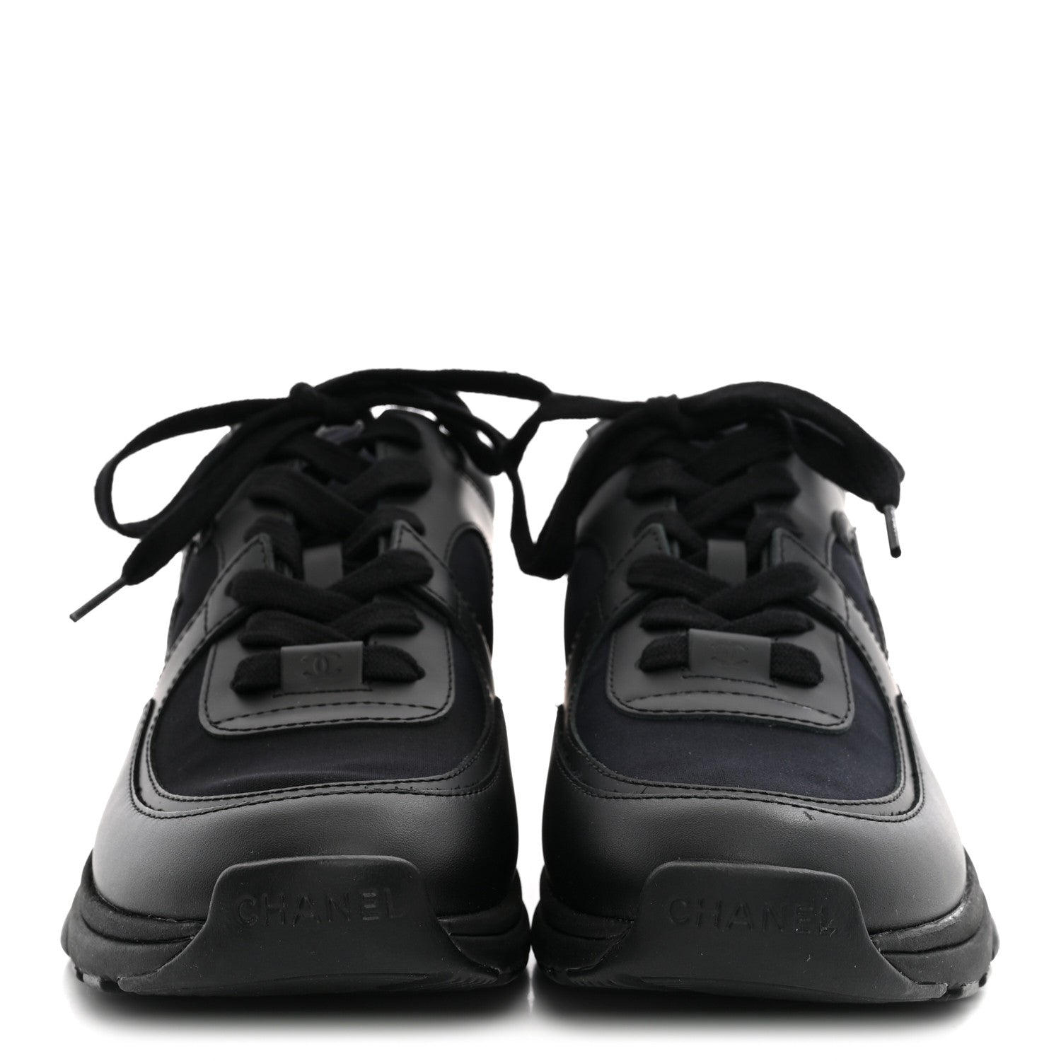 Chanel Lambskin Fabric CC Sneakers 37.5 Black 3 of 9