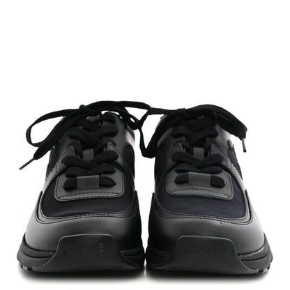 Chanel Lambskin Fabric CC Sneakers 37.5 Black 3 of 9