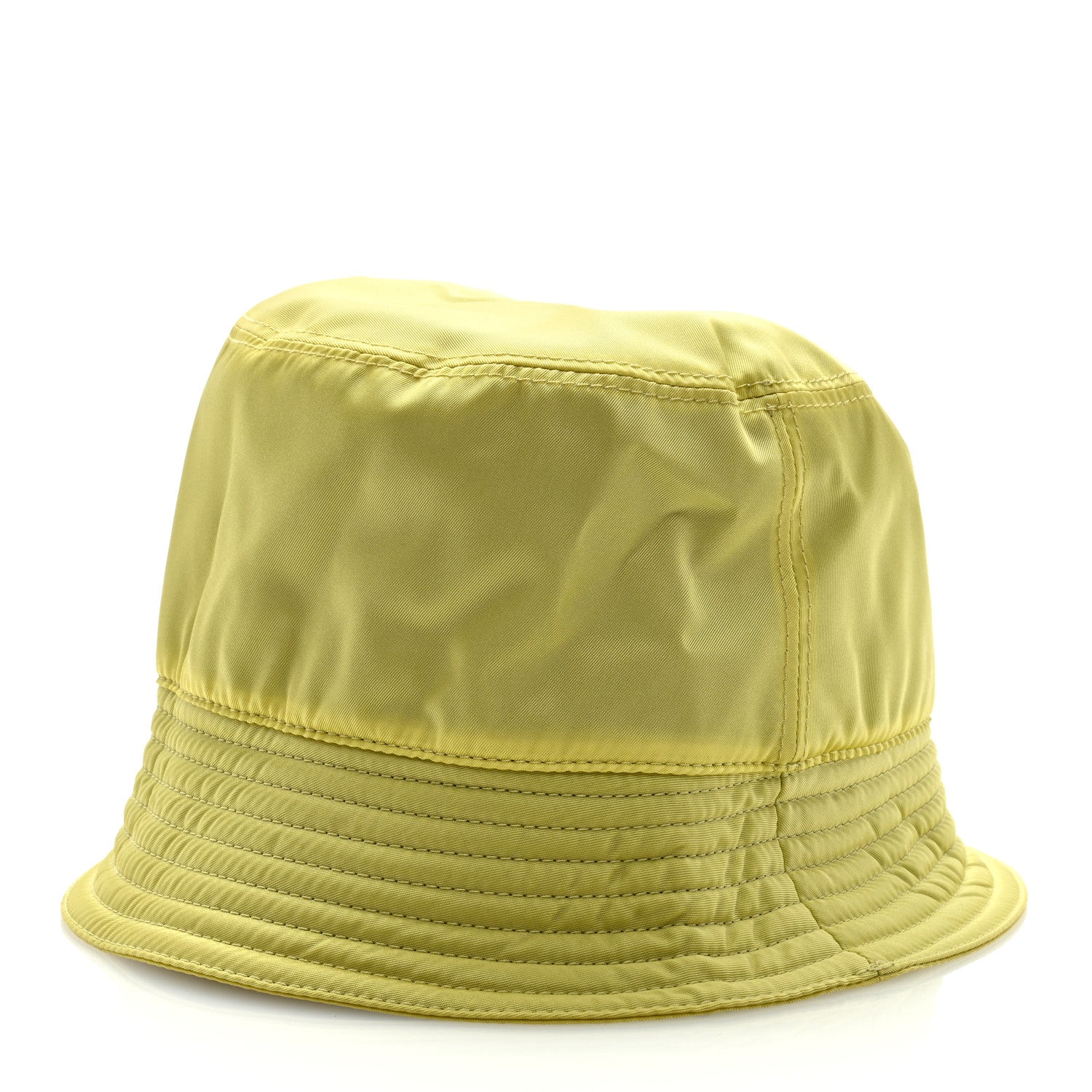 Prada Re-Nylon Metal Triangle Logo Womens Bucket Hat S Neon Yellow 3 of 7