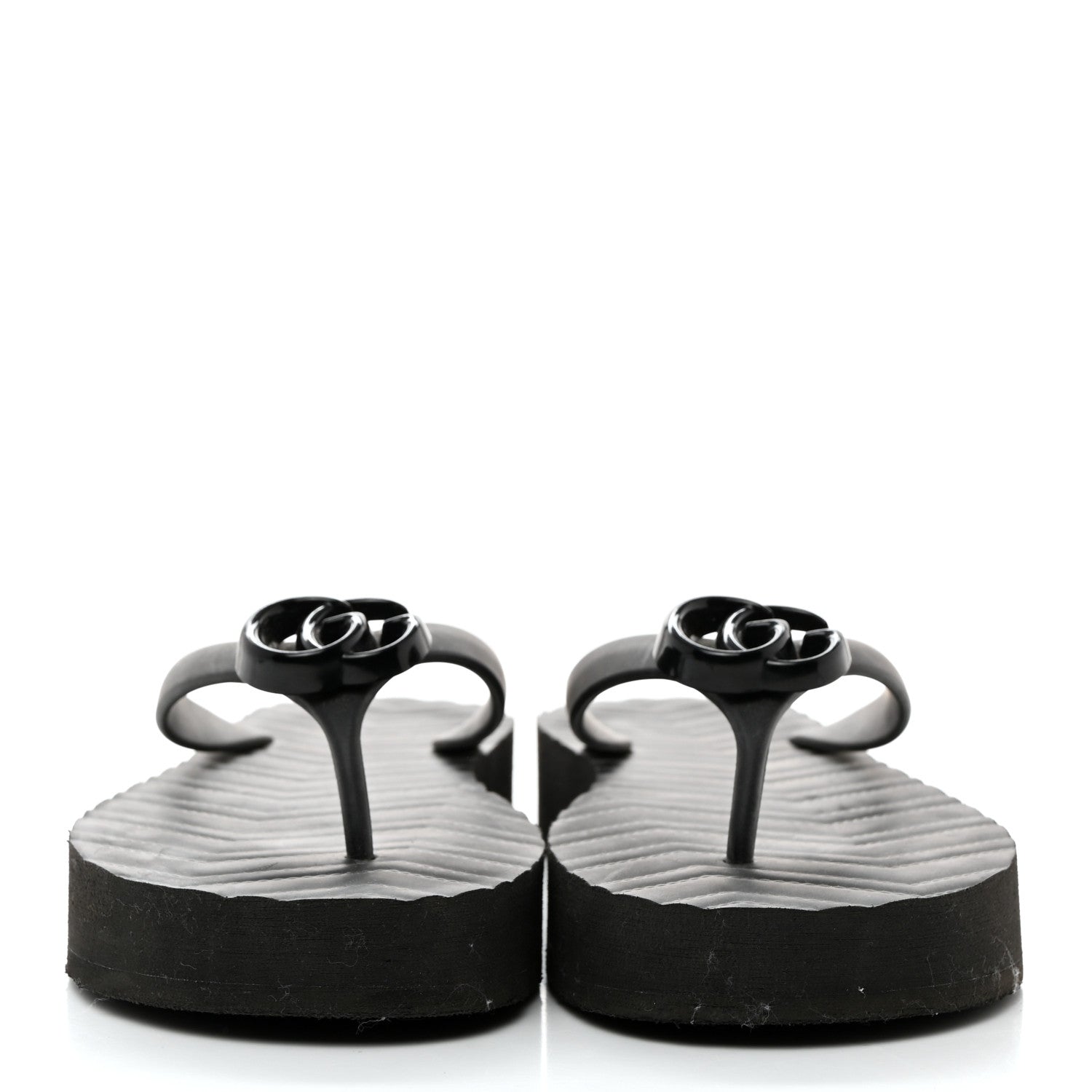 Gucci Rubber Chevron Womens GG Thong Sandals 40 Black 2 of 9