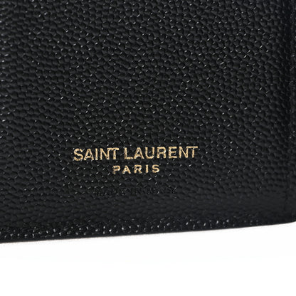 Saint Laurent Grain De Poudre Matelasse Chevron Monogram Compact Tri Fold Wallet Black 6 of 9