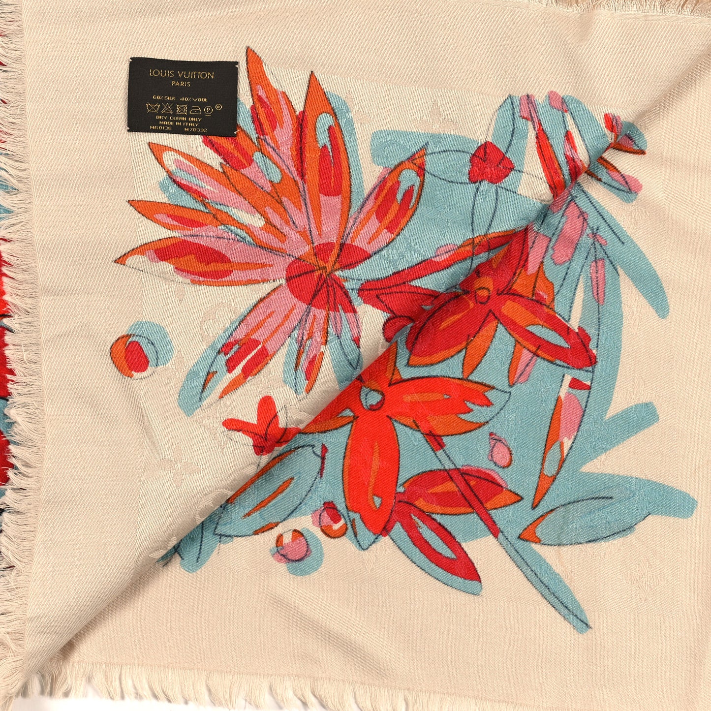 Silk Wool Monogram Jungle 16 Shawl Multicolor