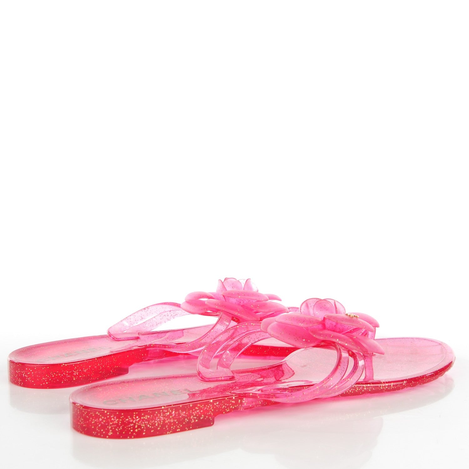 Chanel Jelly Camellia Glitter Thong Sandals 39 Pink 3 of 7