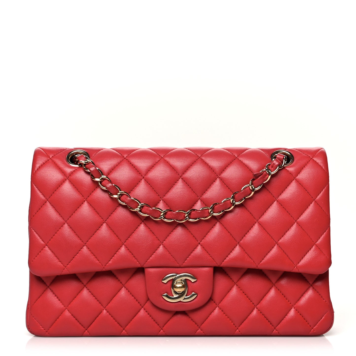 Lambskin Quilted Medium Double Flap Red