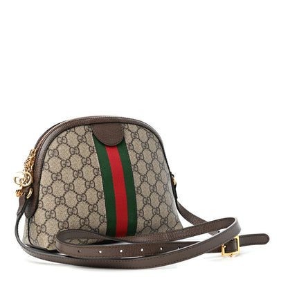 Gucci GG Supreme Monogram Textured Dollar Calfskin Web Small Ophidia Dome Shoulder Bag Beige Ebony New Acero 3 of 10