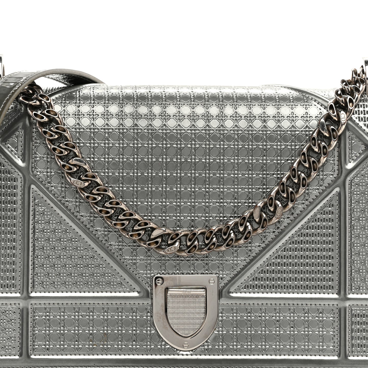 Metallic Patent Micro-Cannage Medium Diorama Flap Bag Silver
