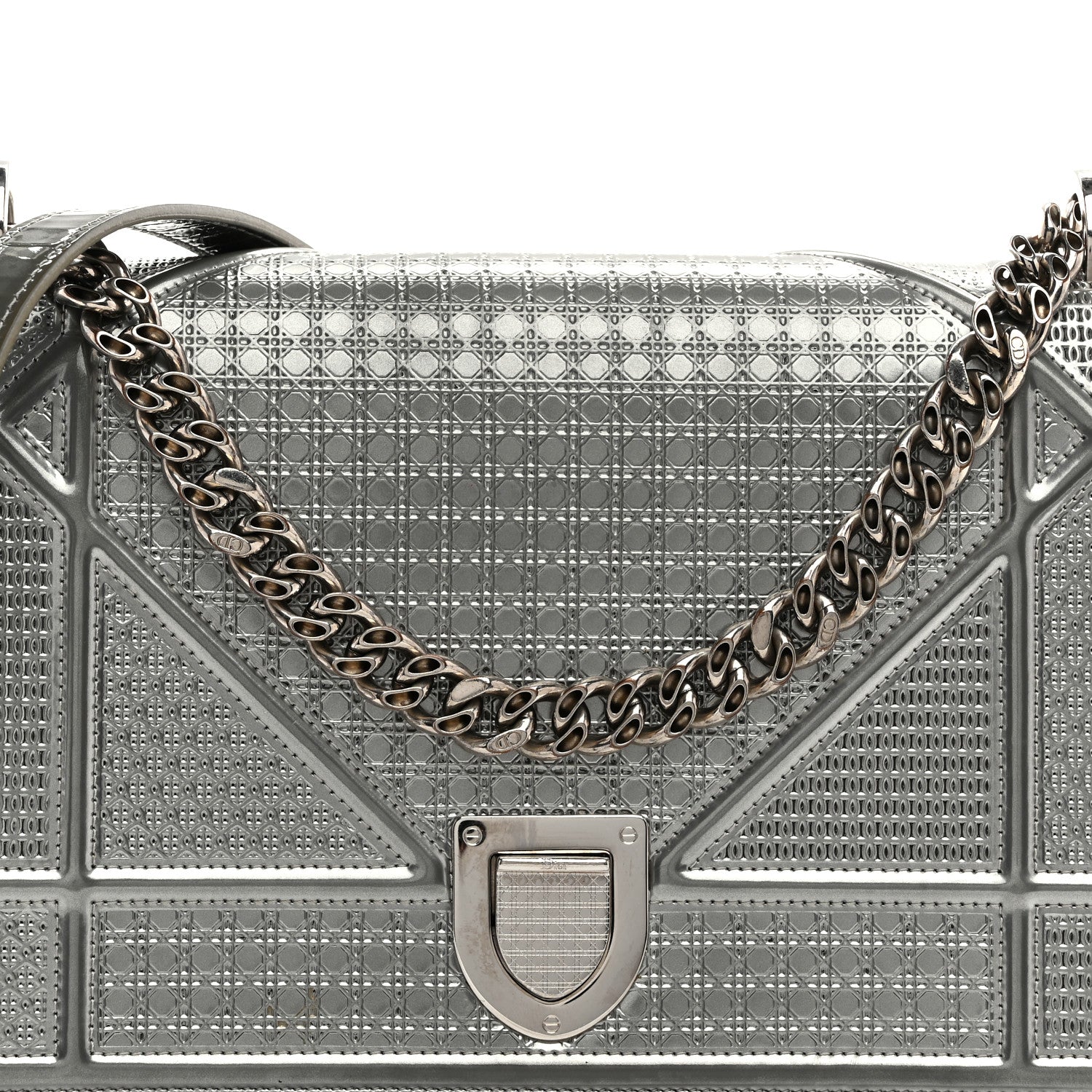 Christian Dior Metallic Patent Micro-Cannage Medium Diorama Flap Bag Silver 8 of 10