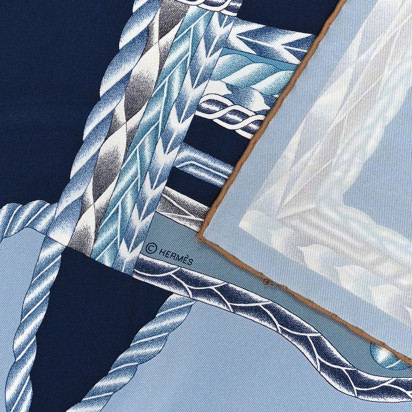 Silk Robe Du Soir Scarf 90 Bleu Glacier Grise Blanc