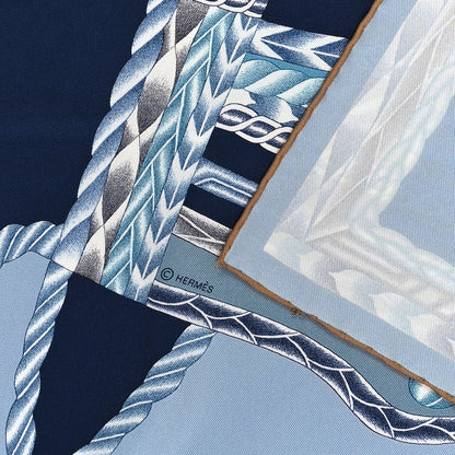 Hermes Silk Robe Du Soir Scarf 90 Bleu Glacier Grise Blanc 3 of 3
