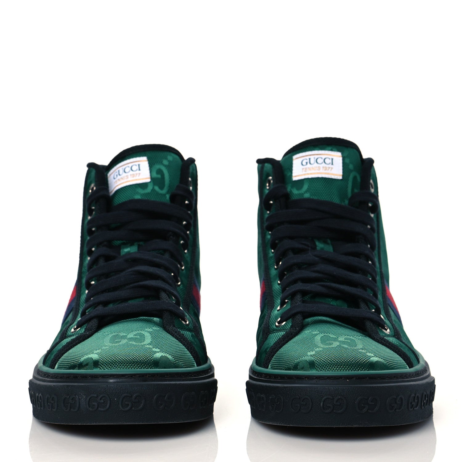 Gucci Econyl Nylon Web Monogram Off The Grid Mens 1977 Tennis High Top Sneakers 10.5 Scrabble Green Black 2 of 7
