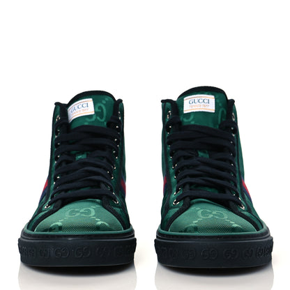 Gucci Econyl Nylon Web Monogram Off The Grid Mens 1977 Tennis High Top Sneakers 10.5 Scrabble Green Black 2 of 7