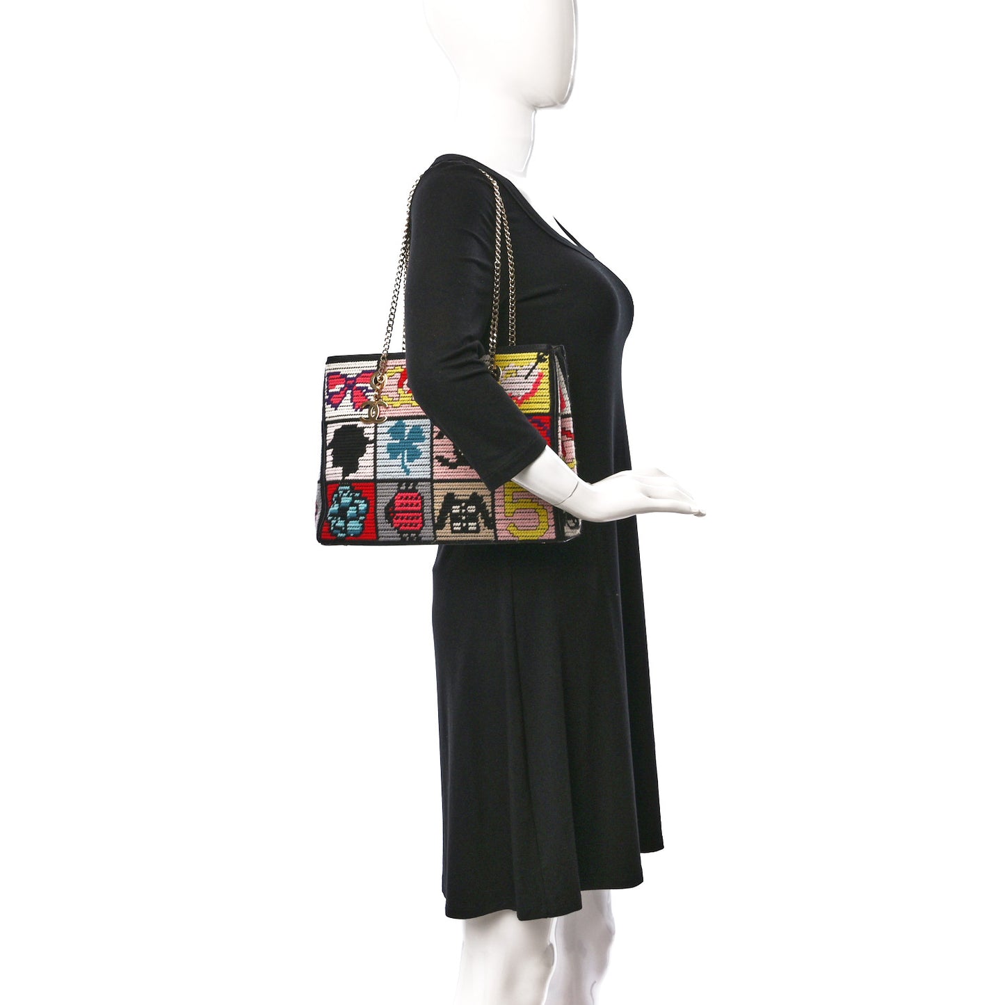 Needlepoint Precious Symbols Shoulder Bag Black