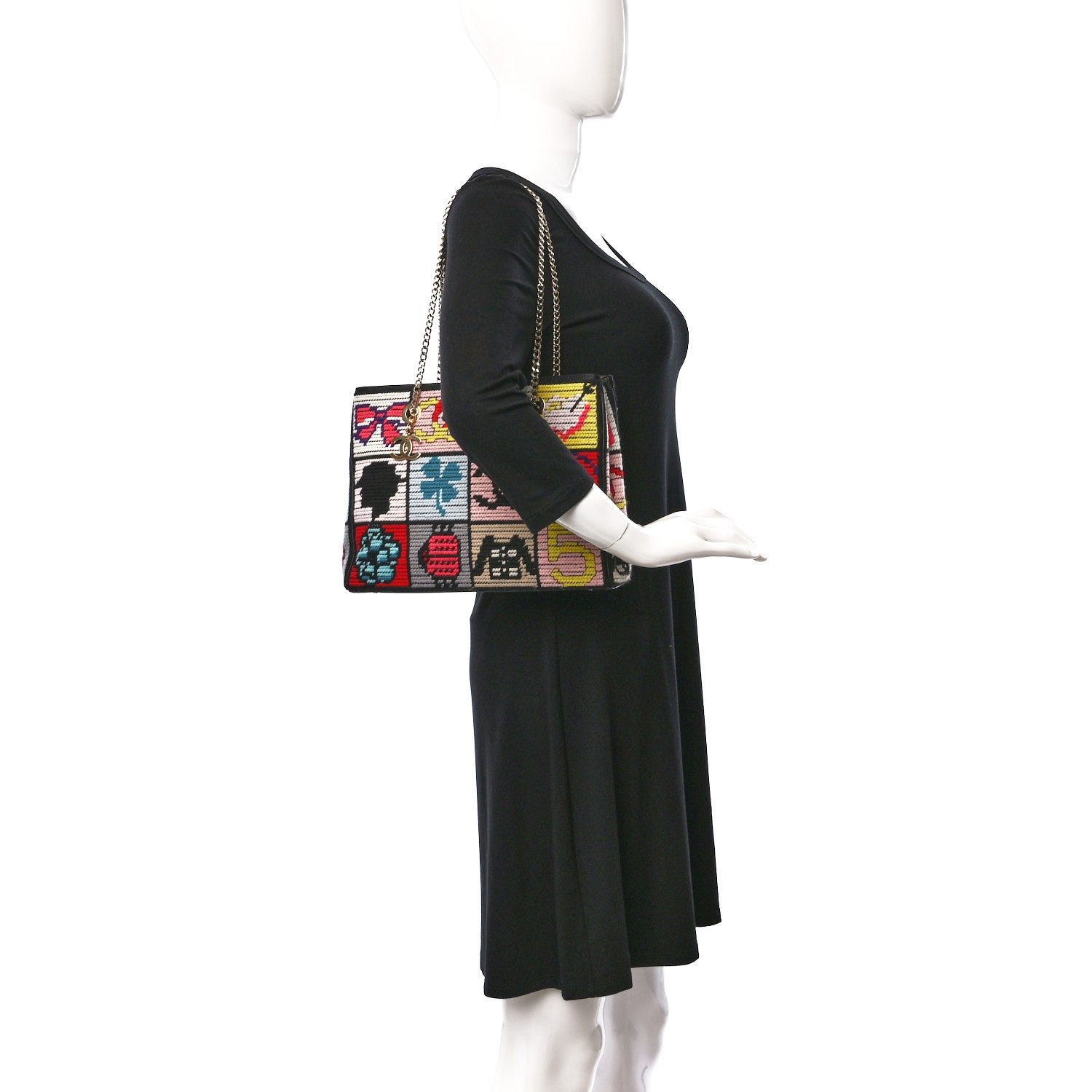 Chanel Needlepoint Precious Symbols Shoulder Bag Black 2 of 15